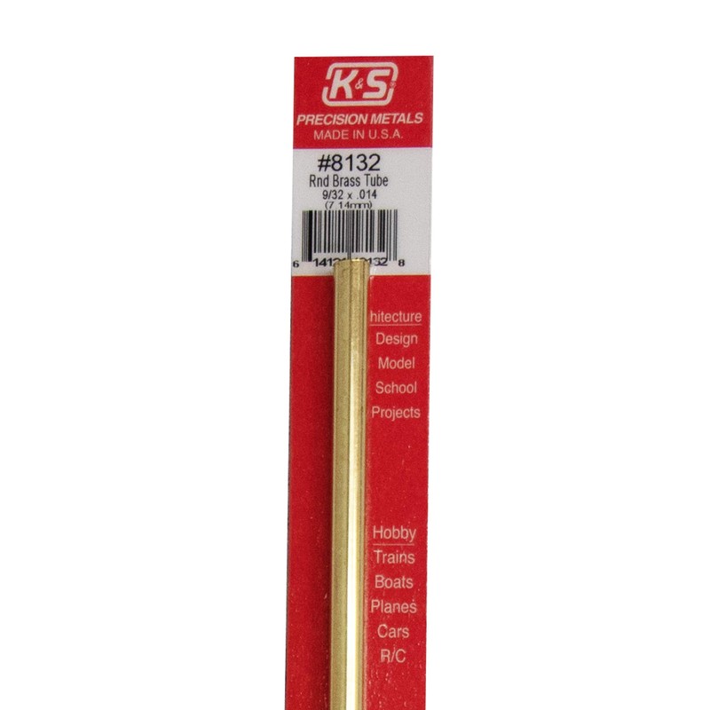 K&S 8132 Round Brass Tube, 9/32" OD x 0.014" Wall