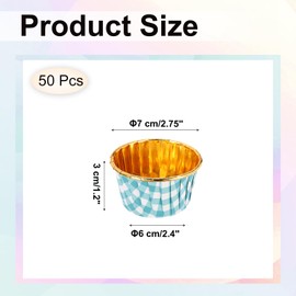sourcing map 50 Pcs Single-Sided Aluminum Foil Cupcake Liners, Greaseproof Muffins Baking Cupcakes for Wedding Birthday Party Decoration, Blue (Round-Grid)