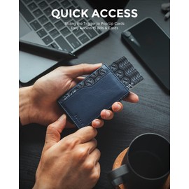 VULKIT Credit Card Holder with Double ID Window Leather Passcase Wallet RFID Blocking Automatic Pop Up Card Wallet for Cards & Notes