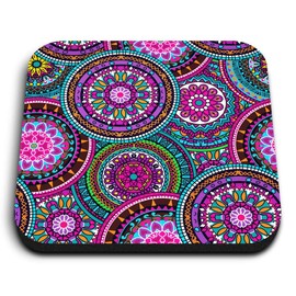 1 x Square MDF Fridge Magnet - Purple Mandala Mosaic Pretty 2357