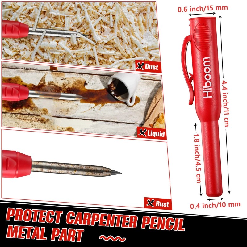 Hiboom 3 Pack Solid Carpenter Pencils With Pencil Cap And