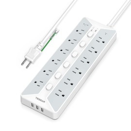 Power Strip with Switch, Extension Cord, 6.6 ft (2 m), USB Outlet, TESSAN 12 AC Outlets, 3 USB Ports, Table Tap, Wall Hanging, Multi-Tap, Oa Tap, Wide Outlet, Octopus Wiring, Power Saving Tap, 3 Pins,