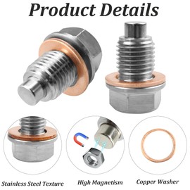 PDETVEO M18 x 1.5 Magnetic Engine Oil Drain Plug with 5 PCS Copper Crush Washer, Stainless Steel Magnetic Oil Plug Replacement