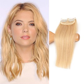 FEIPRO 100% Real Remy Human Hair Extensions for Short Hair add Volume Insert Clip Straight Natural Invisible Lady Parts Frontal Bangs Toppers for Women With Thinning Hair 12 Inch #24 Natural Blonde