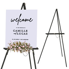 Falling in Art 65" A-Frame Tripod Easel Stand, Wooden Display Easel with Adjustable Canvas Holder, Floor Easel for Wedding Signs, Posters, Paintings, Artwork(Black) 1 Pack