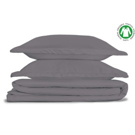 BIOWEAVES 100% Organic Cotton King Duvet Cover Set, 3-Piece, 300 Thread Count Sateen Weave GOTS Certified Comforter Cover with Buttoned Closure and 2 Pillow Shams – Gray, 104x90 inches