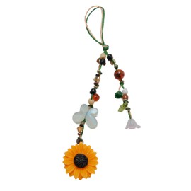 Boho Sunflower & Butterfly Beaded Keychain – Handmade Nature-Inspired Charm with Adjustable Cord | KNOTORA & BLOOM by Darunita (Cream & Green)