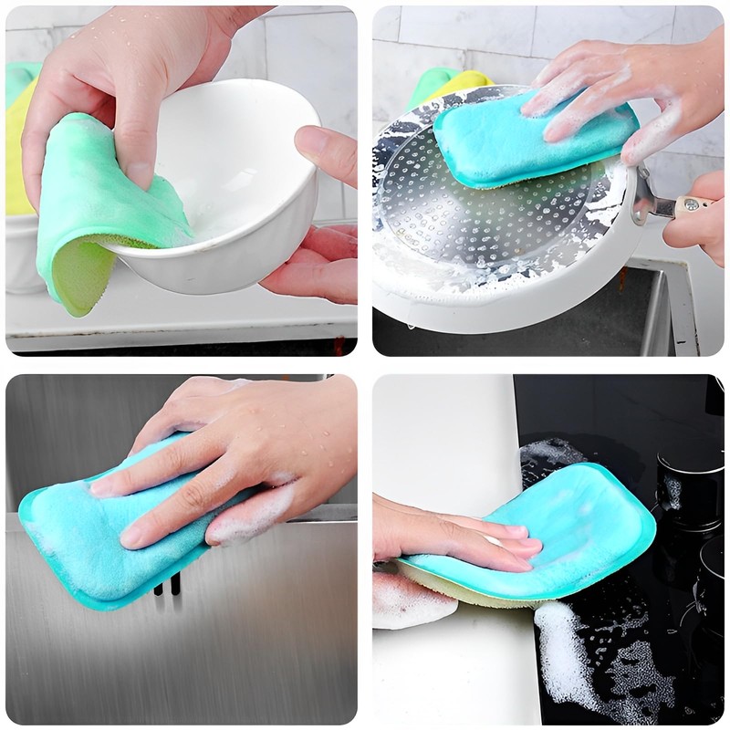Taoluwin 6Pcs Kitchen Sponges, Dual-Sided Dish Sponge for Kitchen, High-Density