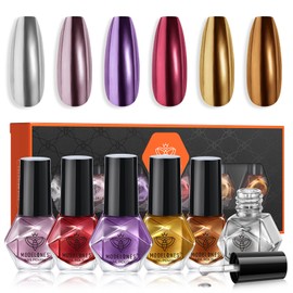 modelones Nail Polish Set 6 Colors, Chrome Holographic Gold Silver Nail Lacquer Brown Pink Red Metallic Sparkle, Quick Dry Fingernail Polish DIY Home Manicure, Fall Nail Art Gift for Women Girls Party