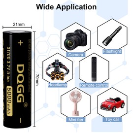 PAOWANG 21700 Rechargeable Battery 3.7Volt 5000mAh 6 Pack Flat Top Lithium Batteries for Flashlight Headlamp