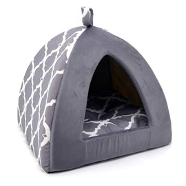 Best Pet Supplies Pet Tent-Soft Bed for Dog and Cat Gray Lattice, 16" x 16" x H:14"