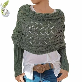Scarf with Sleeves, Knitted Cable Wrap,Multifunctional Scarf with Sleeves,Crochet Knit Shawl,Scarf with Sleeves for Women (Green)