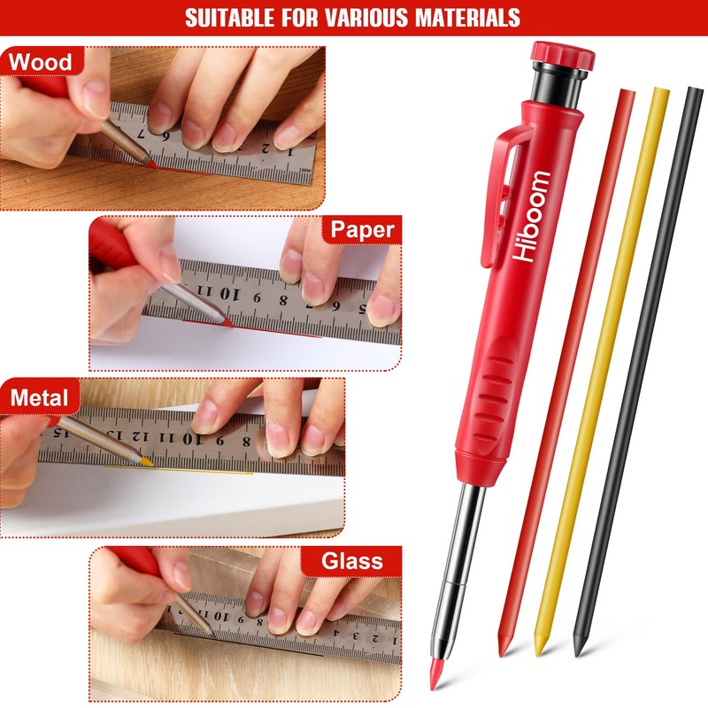 Hiboom 3 Pack Carpenter Pencils Set with 24 Refills, 2.8