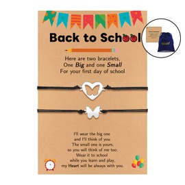 VU100 Back to School Bracelet Gifts Mother Daughter Bracelet First Day of School Gift Mommy and Me Bracelets Matching Butterfly Jewelry Separation Anxiety Gift for Son Girls Boys Granddaughter (Black)