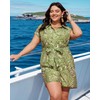 ROSCHICO Plus Size Romper for Curvy Women Floral Lace Up