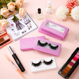 Juego de 100 fundas vacías para pestañas, 50 cajas vacías para pestañas, caja de embalaje, caja de almacenamiento de pestañas, 50 cajas vacías para pestañas postizas, caja de almacenamiento de pestañas (rosa)