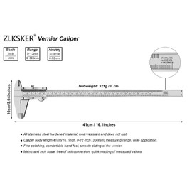 ZLKSKER 0-12 Inch / 300mm Micrometer Vernier Caliper, Stainless Steel Precision Measuring Tool (Inch/Metric), Depth/Inside/Outside/Step Measurement, 0.001" / 0.02mm