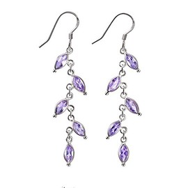 Franki Baker Sterling Silver Leaf Shaped Amethyst Drop Earrings