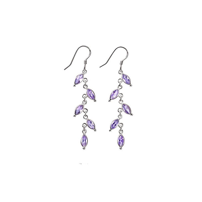 Franki Baker Sterling Silver Leaf Shaped Amethyst Drop Earrings