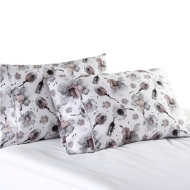 Southshore Fine Living, Inc. Grand Symphony Floral Print Cotton Pillow Cases Queen Size Set of 2, Hotel Quality Silky Sateen Cotton Pillowcases Standard Size for Queen, Full, Twin 20" x 30", Grey
