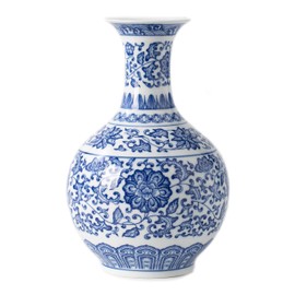 Blue and White Vase, Blue Vases Home Décor, Chinoiserie Vase, Blue and White Porcelain, Ceramic Vase for Home, Living Room, Bookshelf, Mantle Fireplace,Table Centerpieces,9.5"