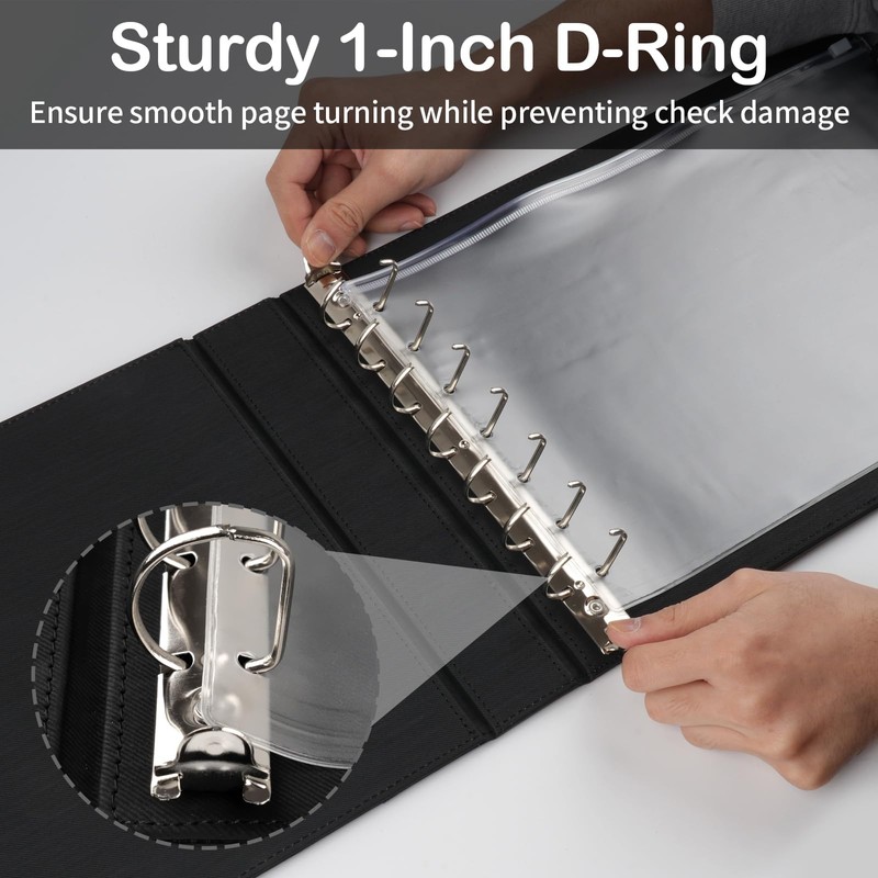 Professional 7 Ring Business Checkbook Binder, Premium PU Leather Organizer
