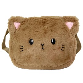 duoyif Bow Shoulder Bag Girls Plush Bag White with Pearl Chain Bow Handbag Princess Shoulder Bag Plush Shoulder Bag Small for Girls Women, Brown cat