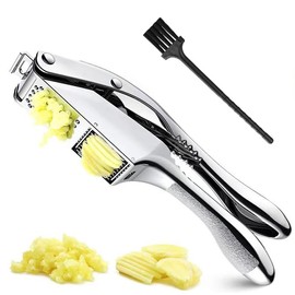 Garlic Press and Slicer 2 in 1, with Brush,Effortlessly Crush, Slice, and Mince Garlic,with this Versatile Kitchen Tool - Perfect for Home Cooks.(Silver)