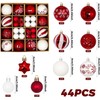 44pcs Red and White Christmas Baubles Shatterproof Christmas Ball Ornaments
