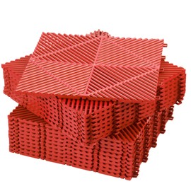 Barydat 72 Pcs Modular 12'' x 12'' Drainage Interlocking Floor Tiles Bulk Garage Cushion Mat Pool DIY Polypropylene Non Slip Tiles for Outdoor Indoor (Red)