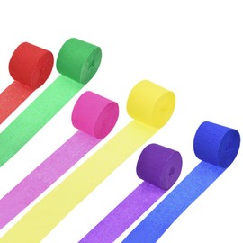 Rebower Crepe Paper Roll, 6 Rolls 492ft Crepe Paper Streamers, [for Party Streamer Decorations] - (1.8 Inch x 82 ft/Roll) / Purple, Blue, Yellow, Green, Red, Pink