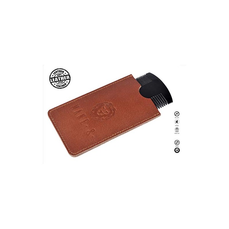 Premium 100% Oxhorn Dual-Action Beard Comb with Genuine Leather Case