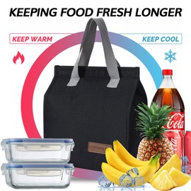 GODWOODS Insulated Lunch Bag for Women Men Large Lunch Box Container Reusable Leakproof Tote for Office, Work, Beach or Travel (Dark)