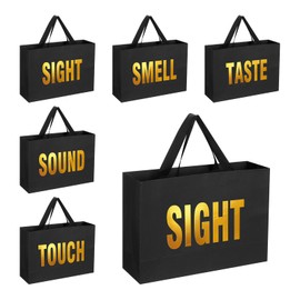 Kolldenn 5 Pcs 5 Senses Gift Bags for Him Her Five Senses Gift Bags Taste Touch Smell Sound Sight Wrapping with Handle for Birthday Wedding Christmas Holiday Party(Black,9.8 x 6.7 x 3.1 Inches)