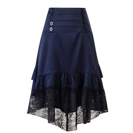 Victorian Steampunk Skirt for Women Gothic Vintage Plus Size High Low Cosplay Costume, blue