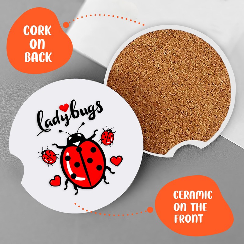 BJDAMAI 2 Pack Ladybugs Car Cup Holder Coaster, Cute Ladybugs