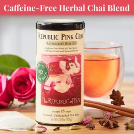 The Republic of Tea — Republic Pink Chai Herbal Tea Tin, 36 Tea Bags, Naturally Caffeine Free
