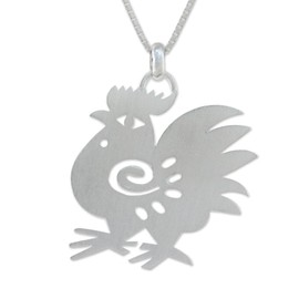 NOVICA Artisan Handmade Sterling Silver Pendant Necklace Fair Trade No Stone Thailand Animal Themed Zodiac Chinese Bird [18 in L Pendant(s) 0.9 in L x 0.9 in W] ' Chinese Zodiac Rooster'