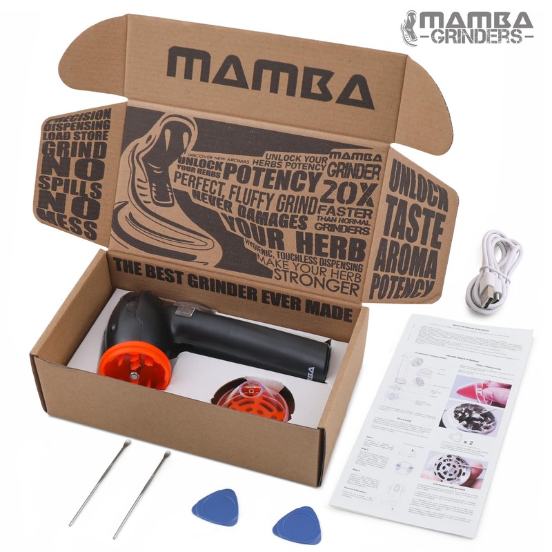 Mamba Lite 0.75g Orange All-Plastic Head USB Electric Herb Grinder.