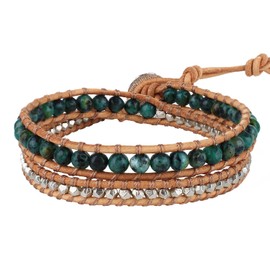 KELITCH Leather Wrap Bracelet Turquoise Mixed Beaded Bracelet Friendship Bracelets New Bangles (Green 2B)