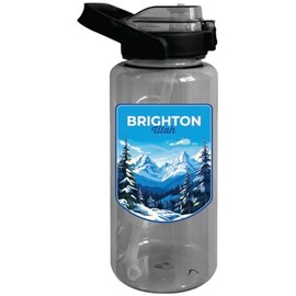 Brighton Utah Ski Resort Mountain Design Souvenir 64 oz Large Water Bottle with Screw-on Top and Straw 4-Pack