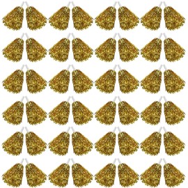 QOOWFEANIG 24Pcs Handheld Cheerleading Pom Poms Shining Metallic Foil Plastic Pom Poms with Baton Handle for Game Sports Squads Dancing Party Football Basketball Club Spirit Sports Stage Performance Bright golden surface