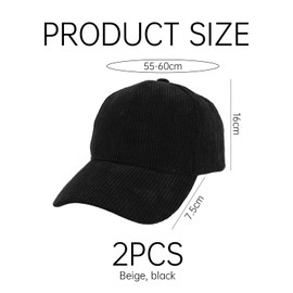 AIRTILY Pack of 2 Cordball Baseball Cap, Trendy Baseball Cap, Sun Protection and Breathable Sports Cap, Warm Dome Cap, Travel Supplies (Beige, Black)