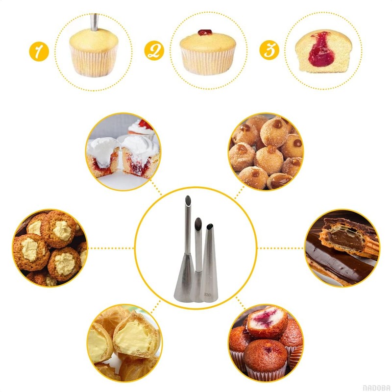 Juego de 3 boquillas de acero inoxidable para decoración de