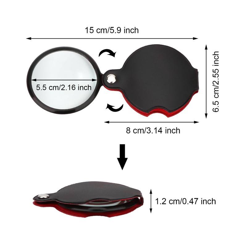 Magnifying Glass, Pocket Folding Loupe with Protective Leather Case 6X