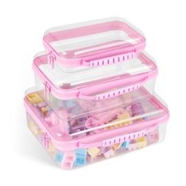 EAROND 3 Pack Pink Clear Zipper Pouches Hard Shell,Zipper Case Hard Shell,Snack Bag Toiletry Bag Diaper Bags,Clear Cosmetic Bags Toy Storage Bags