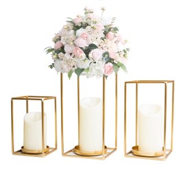 HPC Decor 3PCS Gold Metal Lanterns Decorative- 7in 9in 11in Candle Lantern Holders for Home Decor- Modern Farmhouse Lantern Decor for Wedding Table Centerpieces,Living Room,Dining Room,Party,Holiday.