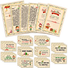 Eaasty 52 Pcs Elf Notes and 2 Notice Naughty or Nice Behavior Checklist Stationary Paper 3 Bonus Letter and Reports Set Elf Christmas Note Cards for Christmas Student Kid Preschool(Vintage)