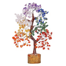 Crystal Chakra Tree for Reiki Healing - Premium Meditation Decor - Seven Chakra Tree Wrapped On Silver Wires - Feng Shui Bonsai Money Tree of Life Decor Home Office Crystal Gifts