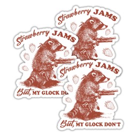 314PI (3pcs) Strawberry Jams But My Glock Dont Raccoon Sticker, Raccoon with Gun Water Assistant Funny Stickers, Animal Decal for Water Bottle Phone Laptop, Gift for Her Him, Sassy Sticker (Size 3")